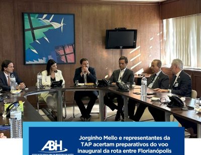 Jorginho Mello e representantes da TAP acertam preparativos do voo inaugural da rota entre Florianópolis e Lisboa