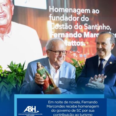 Em noite de novela, Fernando Marcondes recebe homenagem do governo de SC por sua contribuição ao turismo catarinense